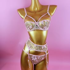 Embroidered Mesh Underwire Garter Set