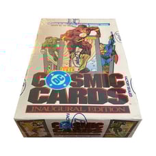 Factory sealed box of DC Cosmic Cards inaugural edition vintage trading cards.