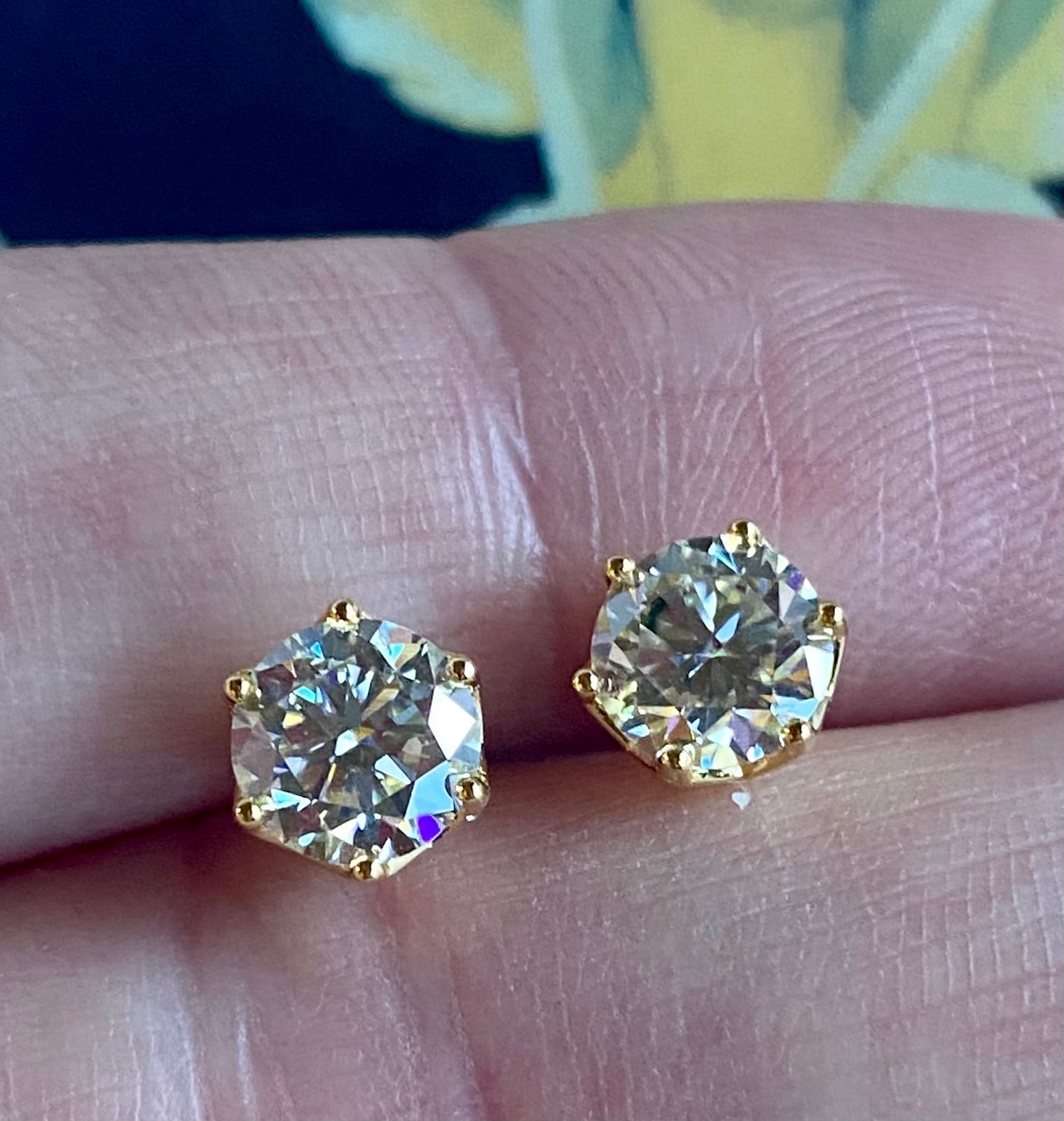 Moissanite studs 4ct 2 ct each huge Bling earrings solitaire 14k gold plated