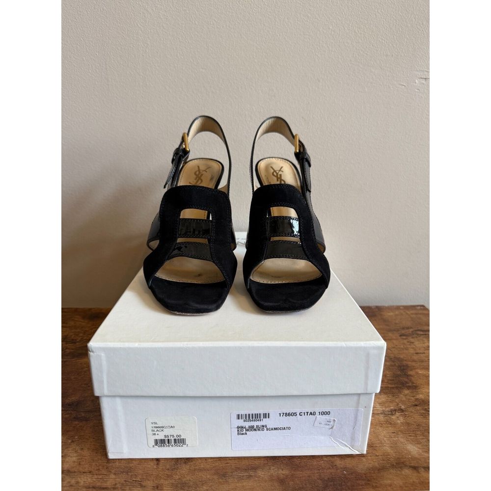 Vintage YSL Yves Saint Laurent Black Doll 100 Slingback Heels size 38.5