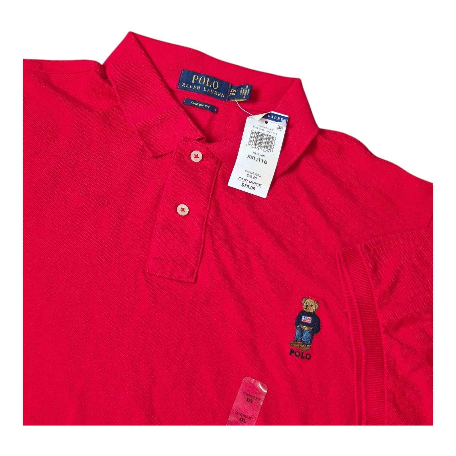 NEW! Polo Ralph Lauren Custom Slim Fit Bear Polo Short Sleeve Red Men's XXL NWT