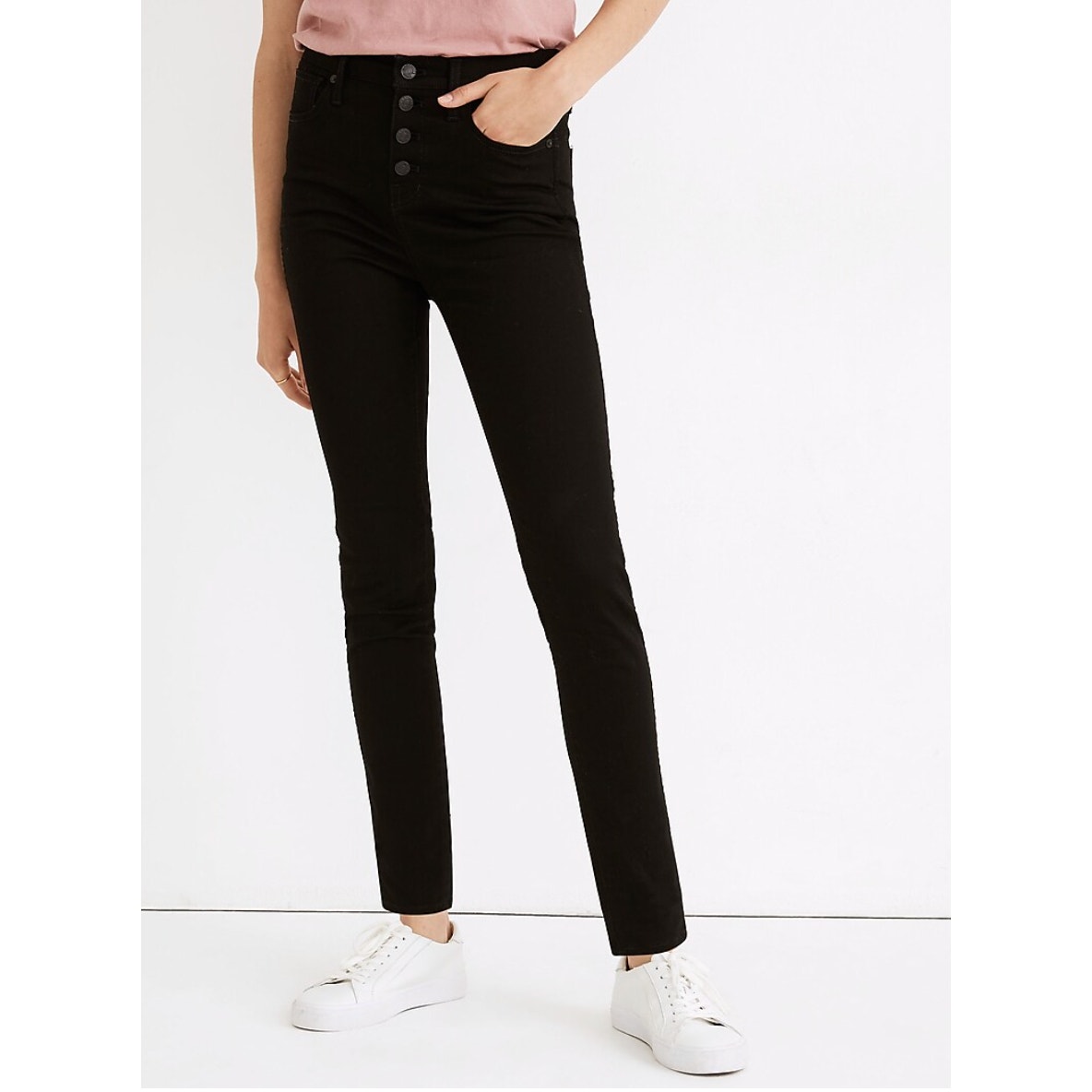 MADEWELL 10 Button Front High Rise Skinny Black Denim Jean // 27