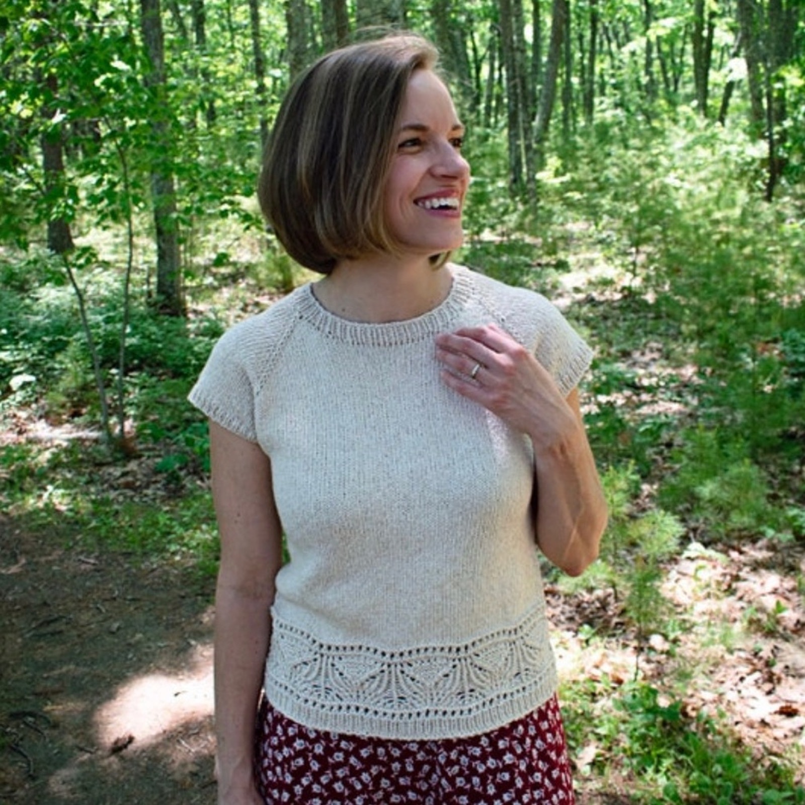 NWT Handknit Tee with Intricate Lace Panel Women's Small Cotton/Alpaca Blend