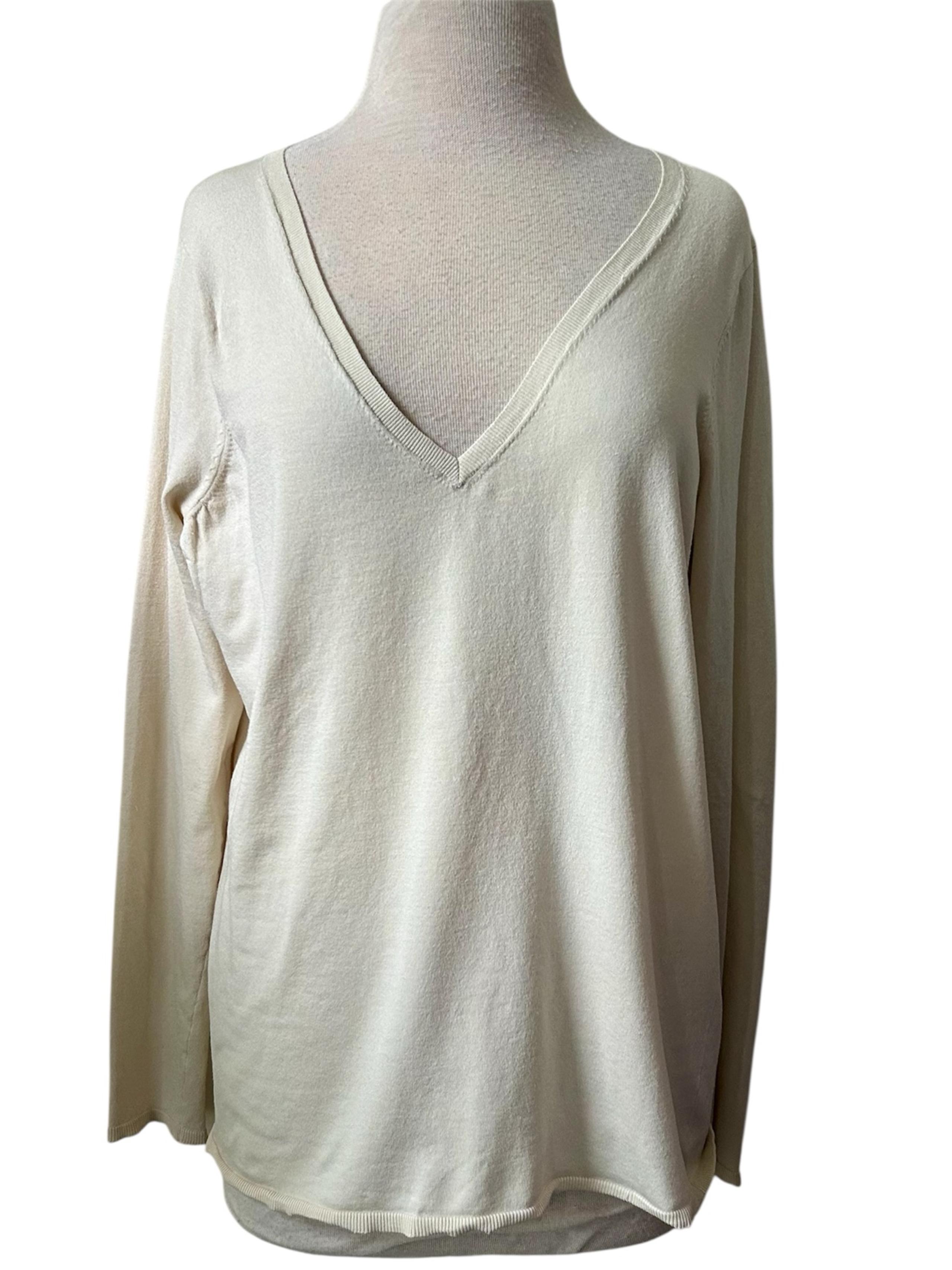 Loft Ivory Silk Blend V Neck Sweater XL