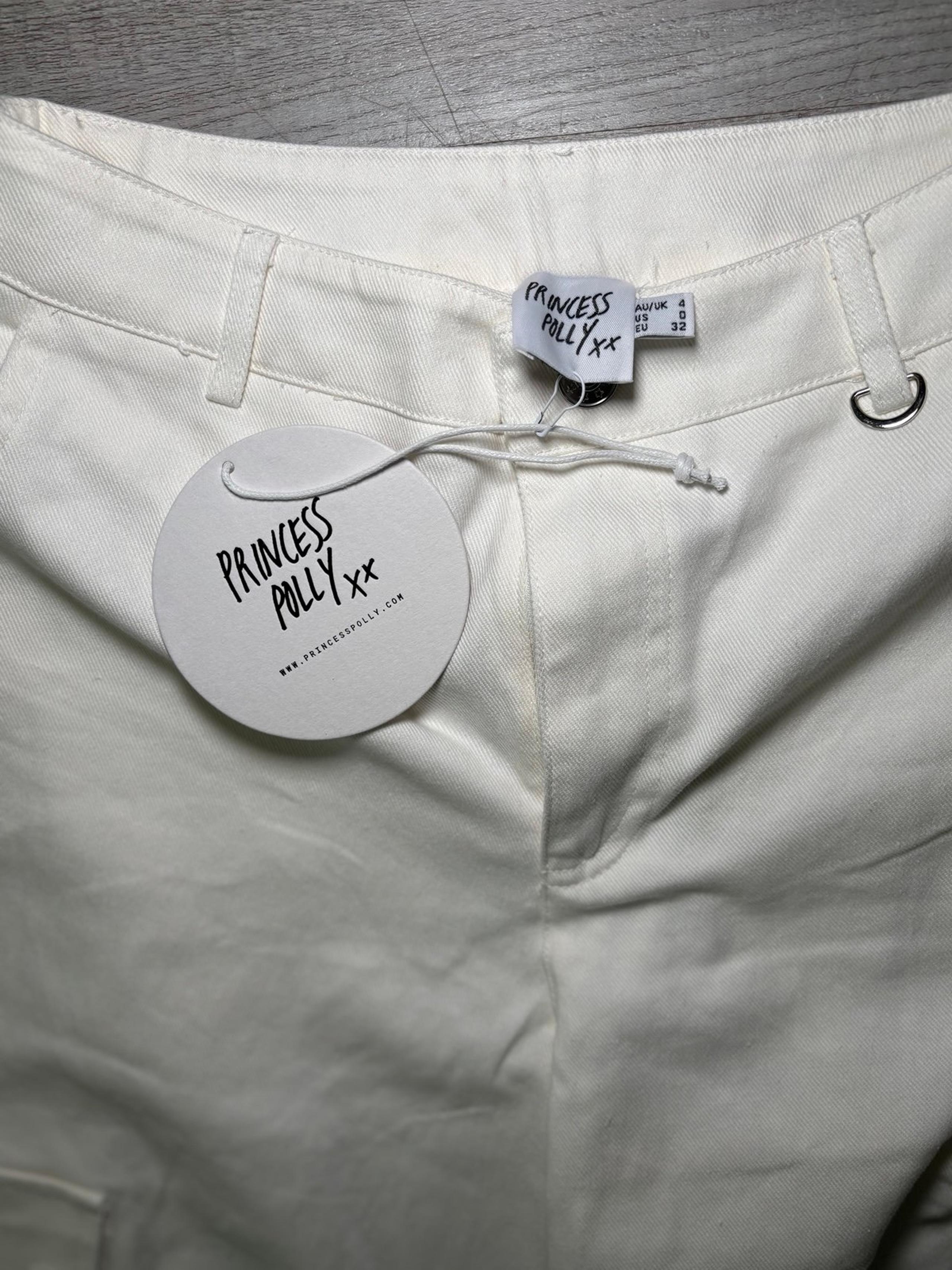 Princess Polly Women’s Size 0 White Cargo Pants Barrel Wide Leg