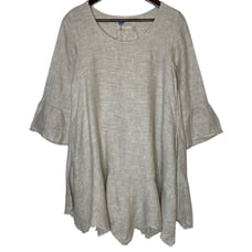 Yuvita Linen Tunic Mini Dress Beige Lagenlook size Small