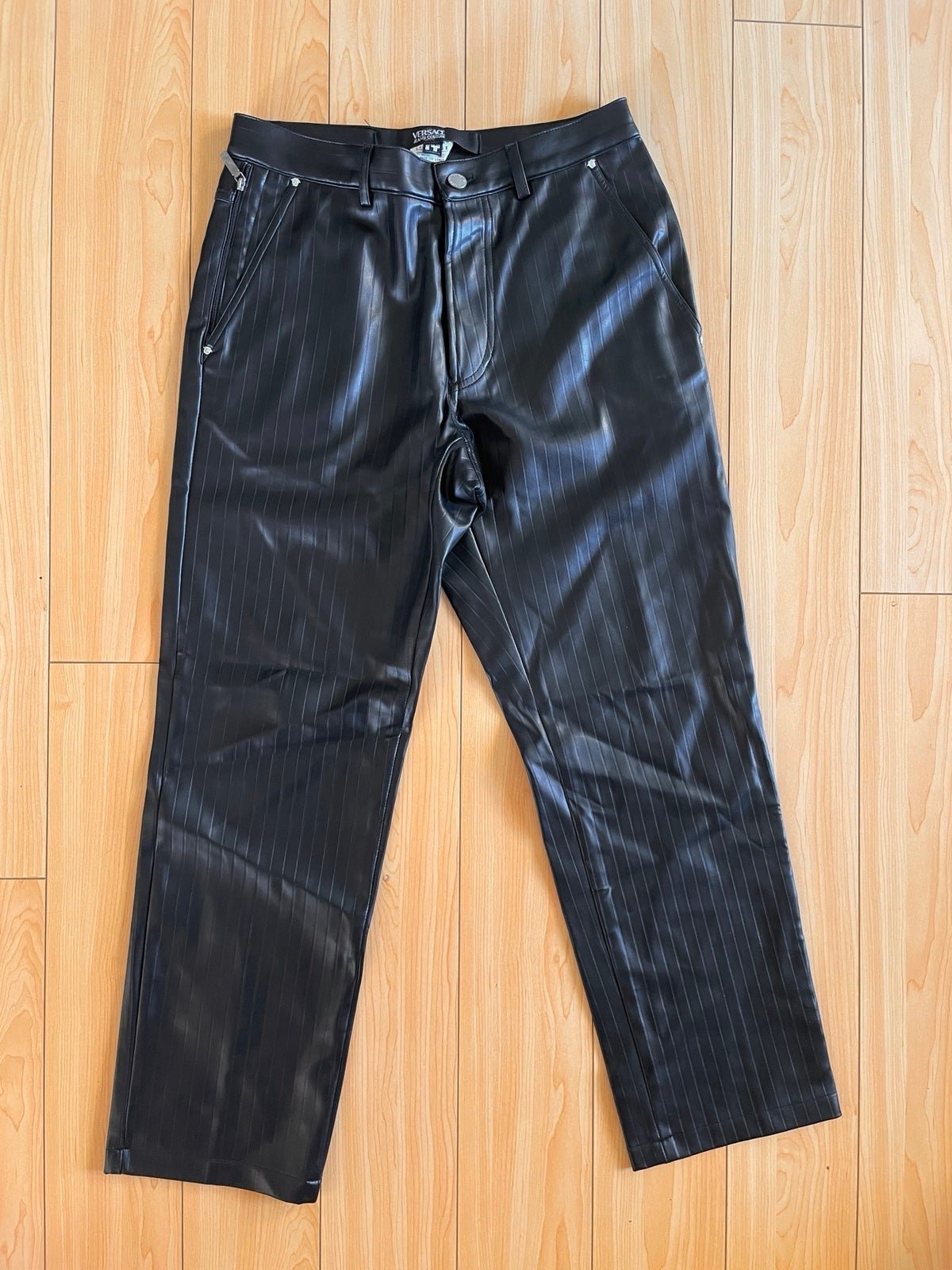 Vintage Versace Ittierre Black Leather Pants