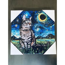 Tabby Night Cat Starry Night Canvas Painting Wall Art Decor