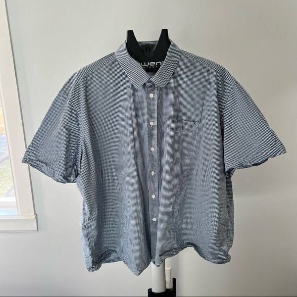 Oscar De La Renta Mens Short Sleeve Button Up Blue Checkered Shirt Size 3XL