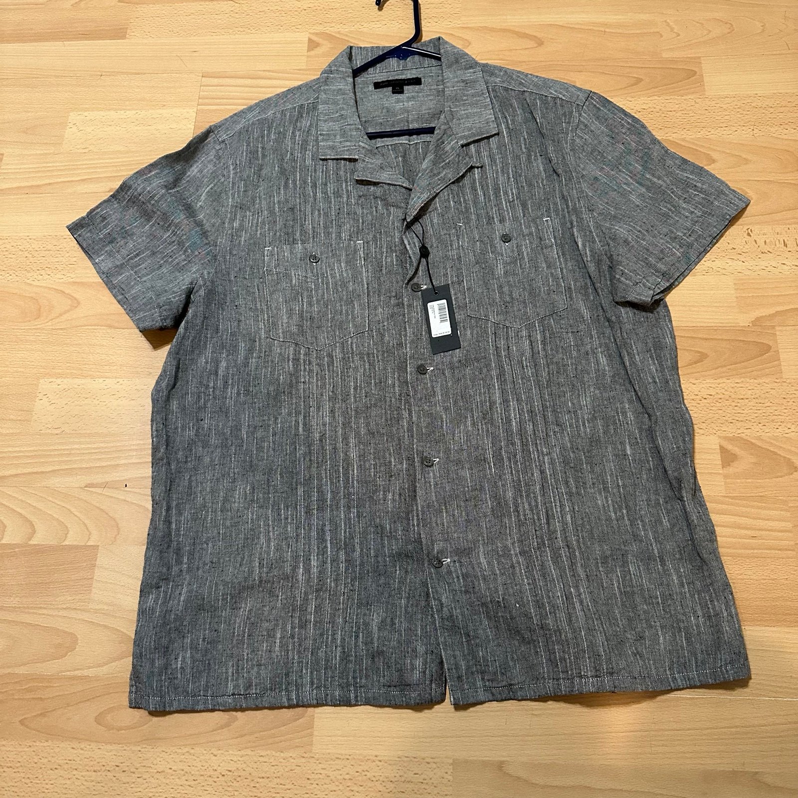 NEW John Varvatos Shirt Mens XL Gray 100% Cotton Short Sleeve Casual Button Up