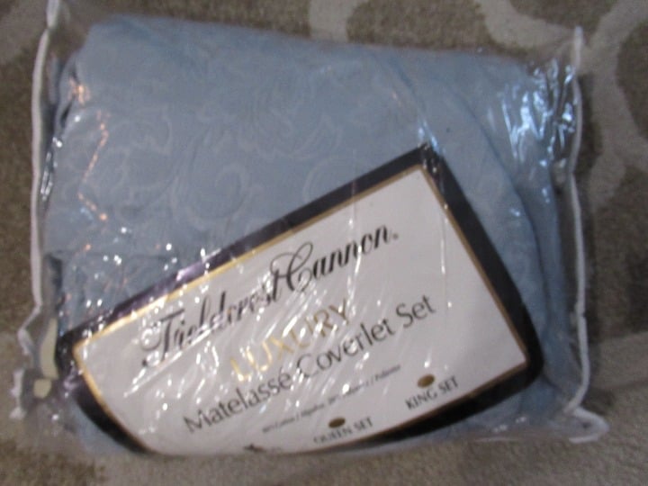 fieldcrest vintage 3 pc full new matelasse coverlet set blue cotton blend