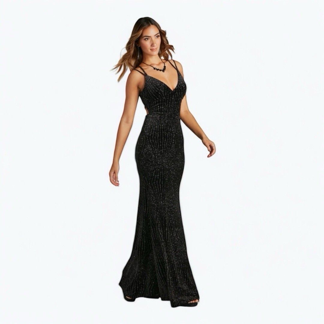 windsor Spencer Formal Glitter Velvet Lace-Up Long Dress Size Small