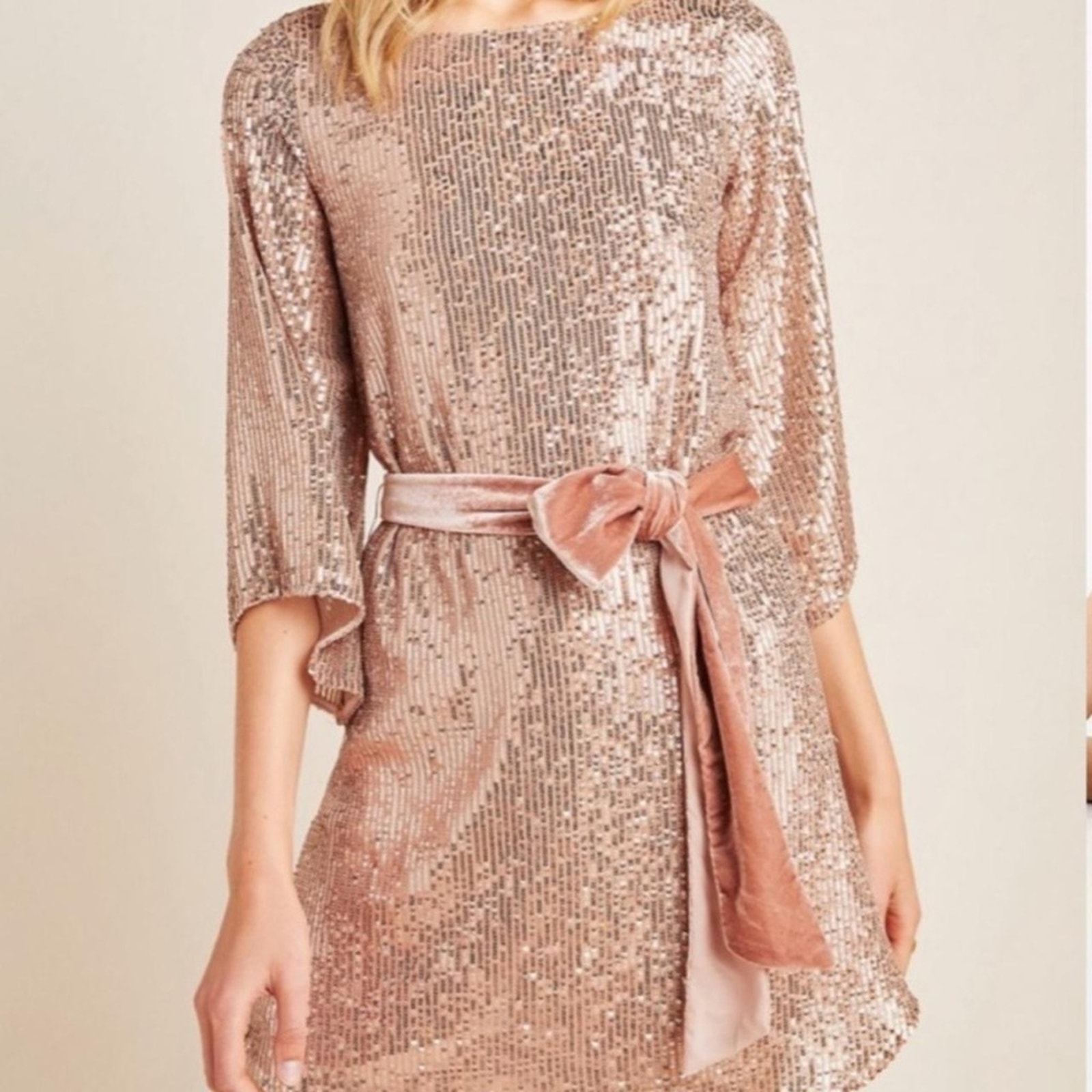 Anthropologie Starling Sequin Dress Rose Gold Size Small