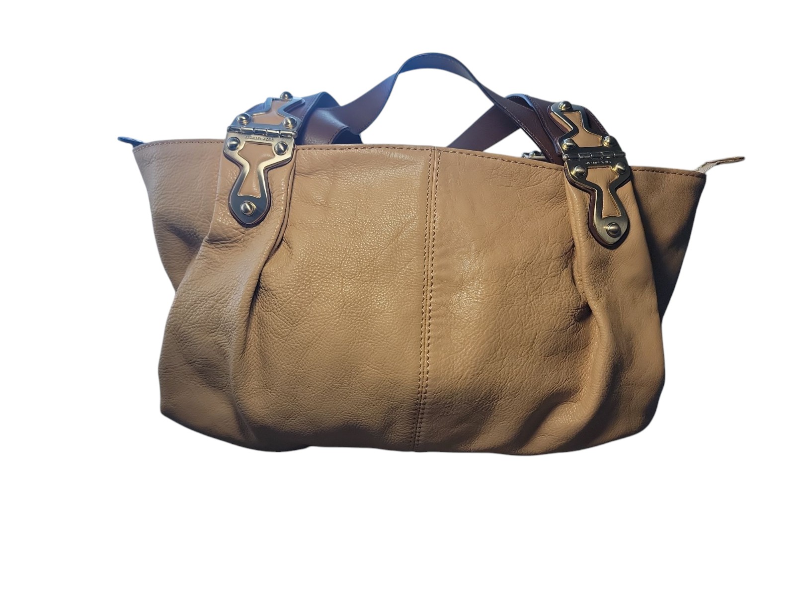 Michael Kors Joplin Leather Shoulder Bag Tan Brown Gold Hardware