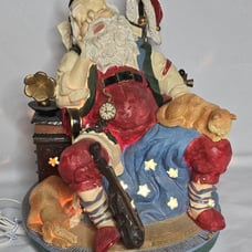 Vintage Sleeping Santa Claus Lighted Musical Box Christmas Decoration Figur