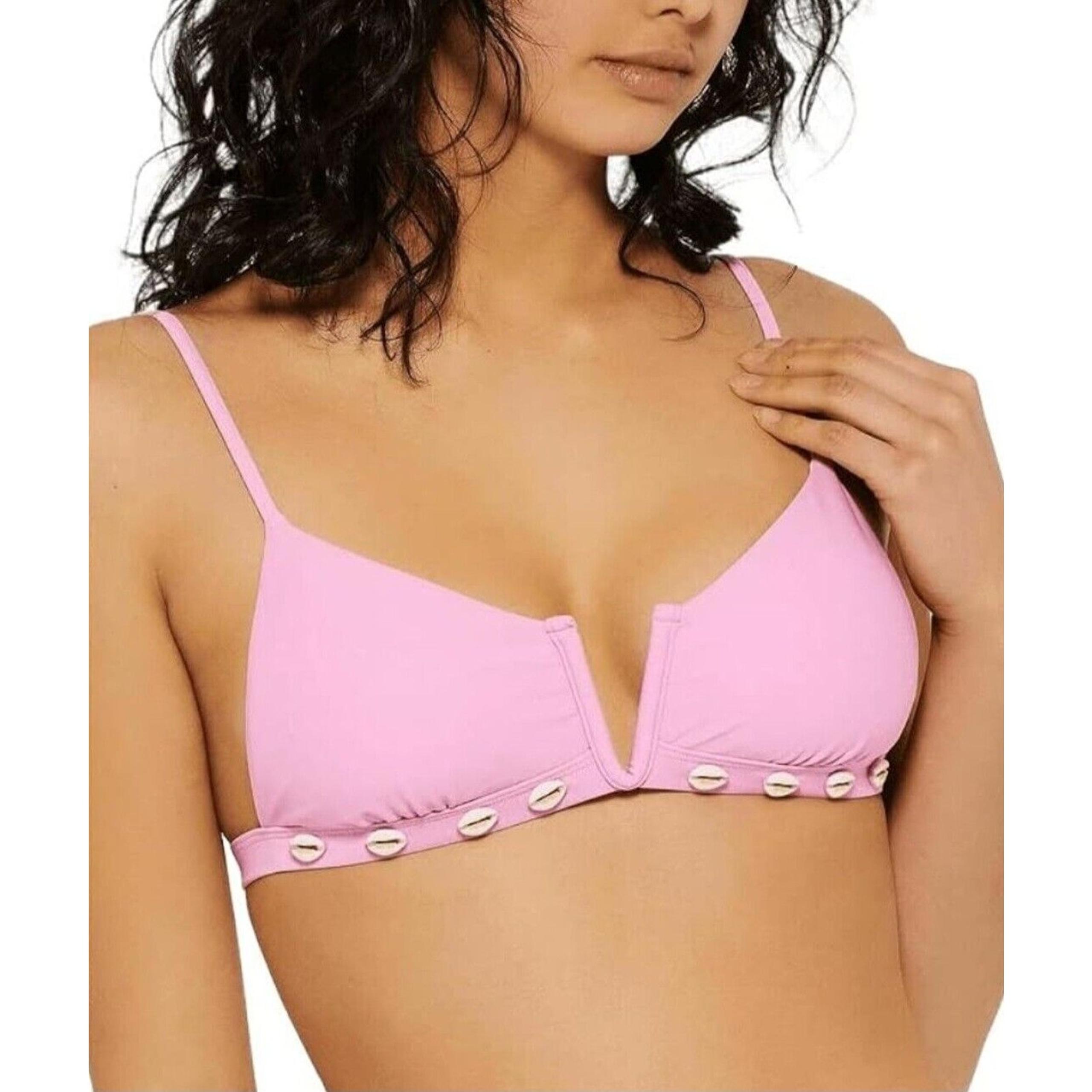 Hula Honey Swimwear Top Junior Shell-Trim Bikini Chiffon Pink Small
