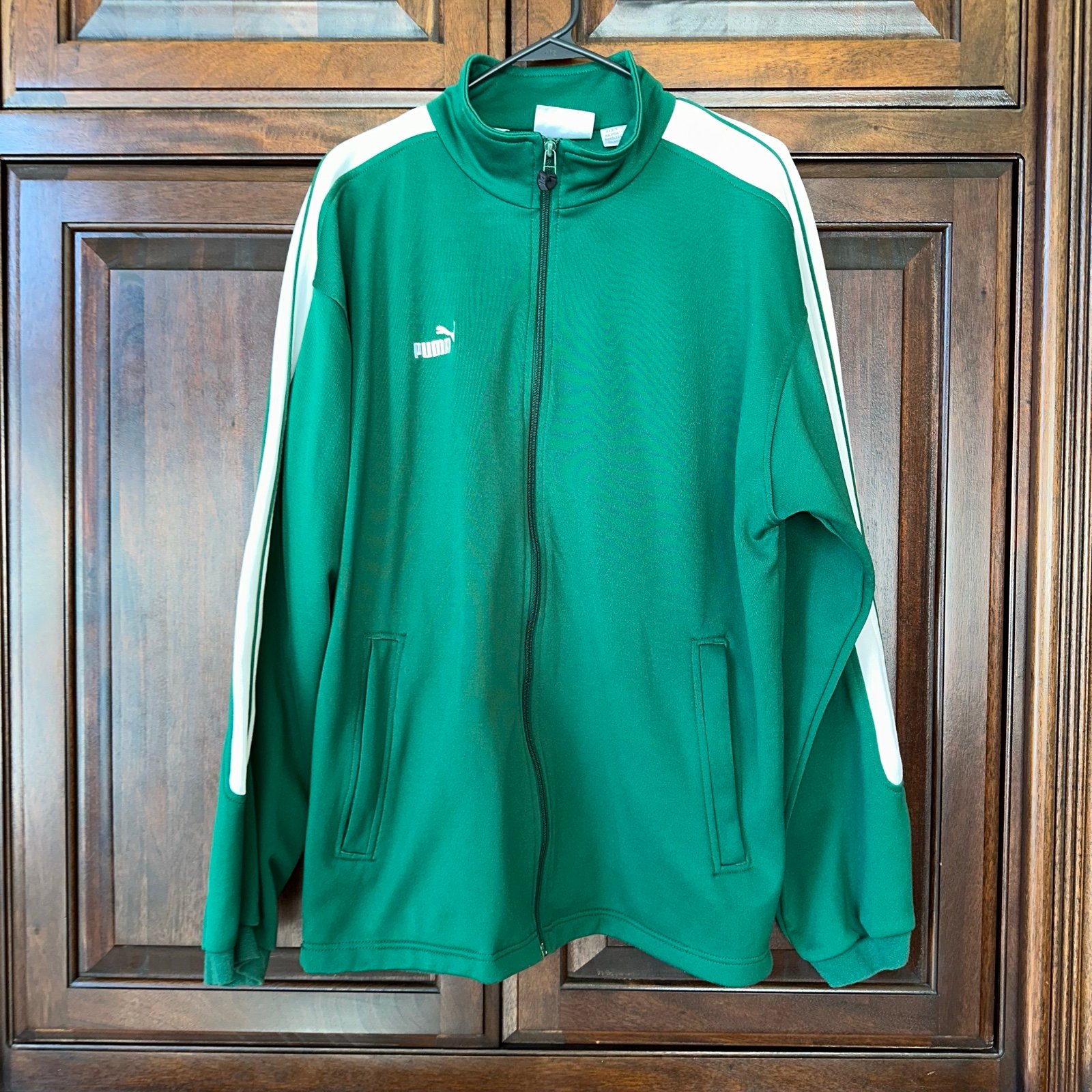 Men's Puma Track Jacket, Green & White Size L Full Zip Running Athletic Leasure