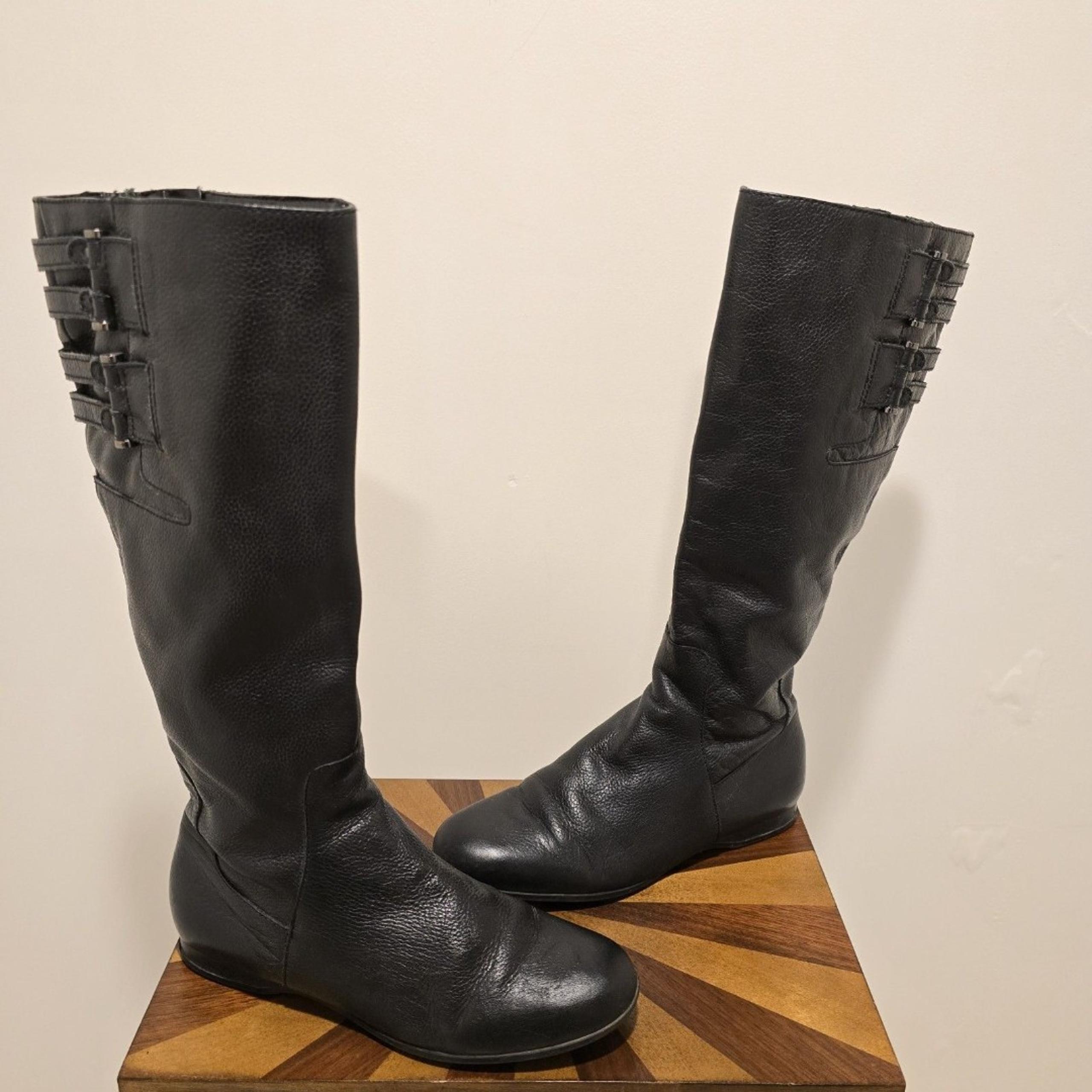 Enzo Angiolini Zapata Riding Black Leather Boots Flat Size 9M Womens Western