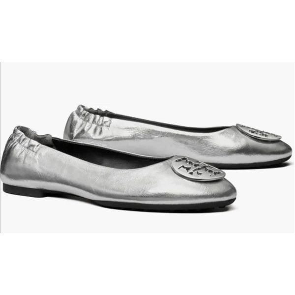 TORY BURCH Claire 'Silver' Ballet Flats Size 10.5M