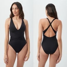 TRINA TURK Size 12 Getaway Solid Wrap Front One Piece Black Swimsuit Contour