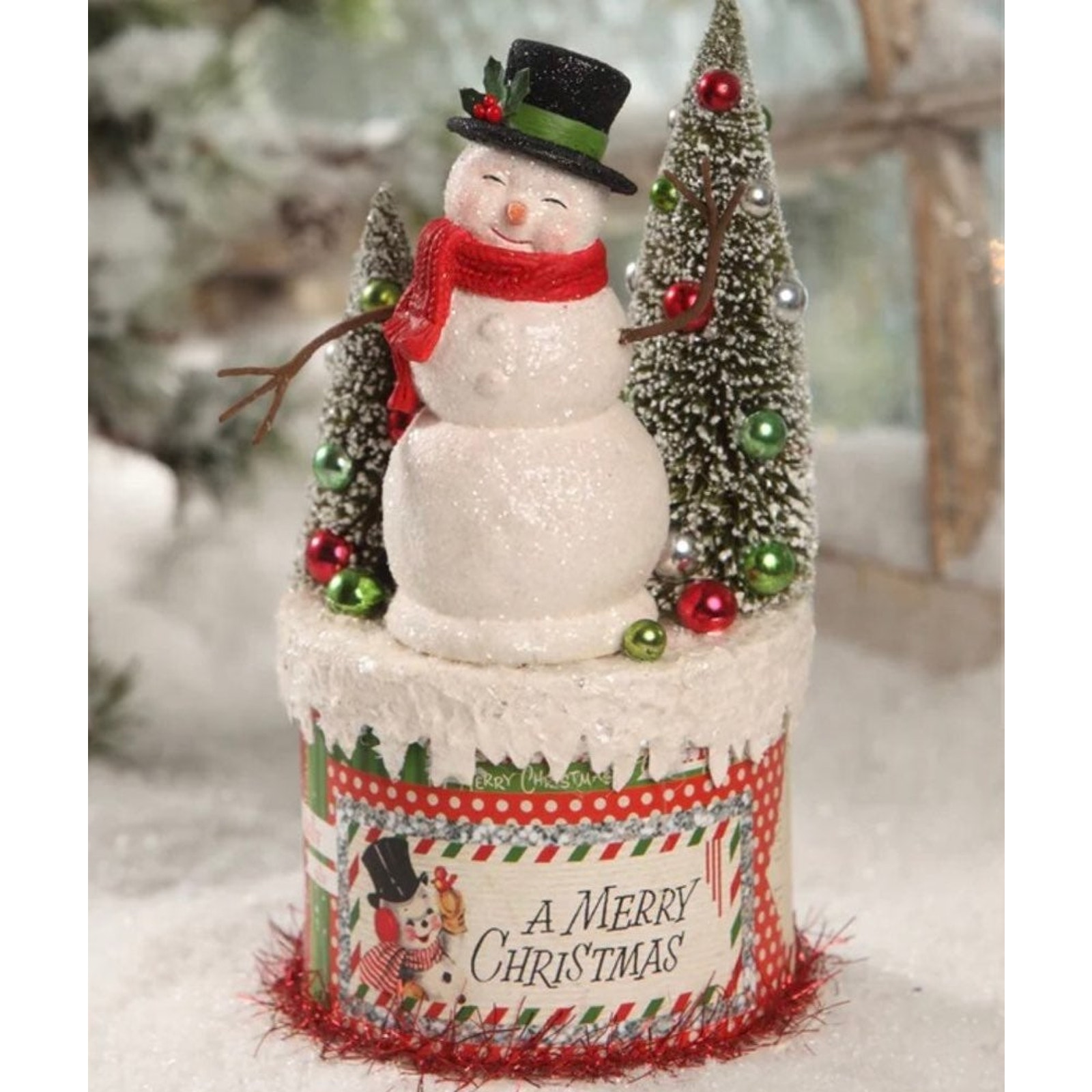 New Bethany Lowe Retro Snowman On Box Christmas Decor Vintage Inspired