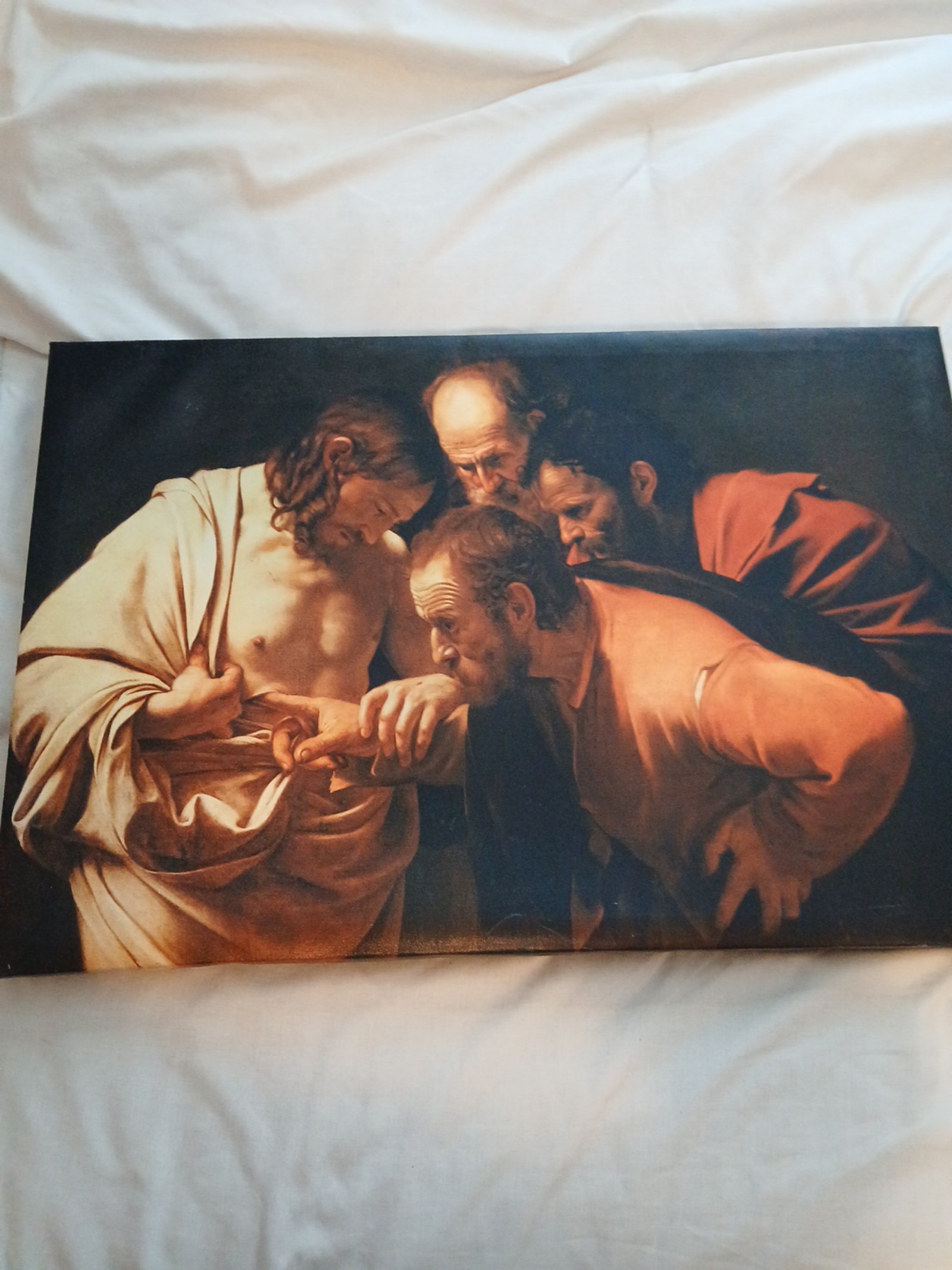The Incredulity of Saint Thomas Painting by Caravaggio.. 16×24 Canvas