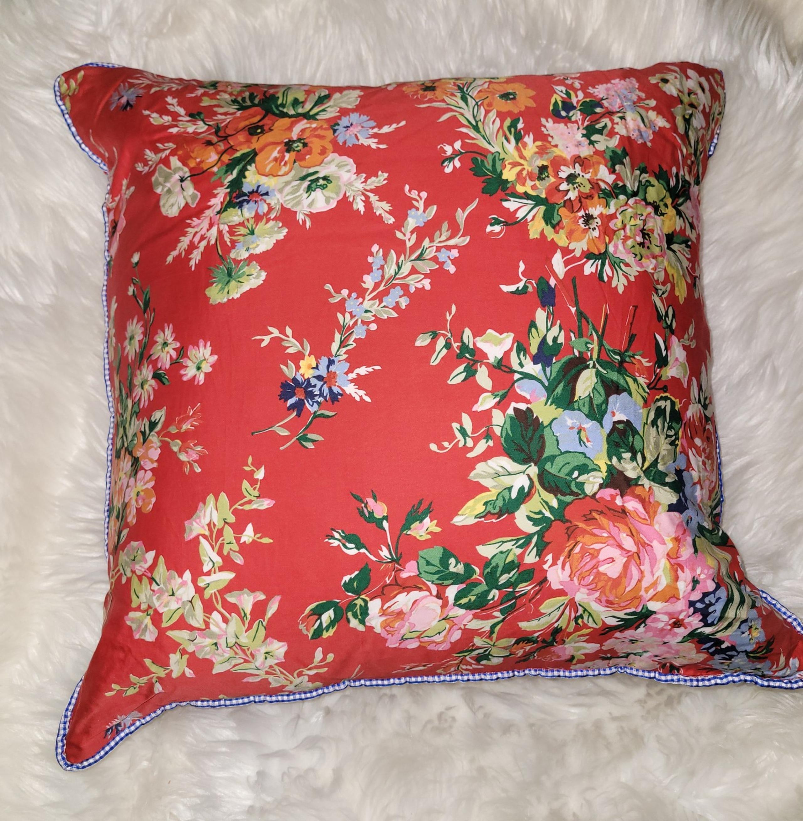 Ralph Lauren BELLE HARBOR Red Floral DECORATIVE Pillow French Country 20" Rare