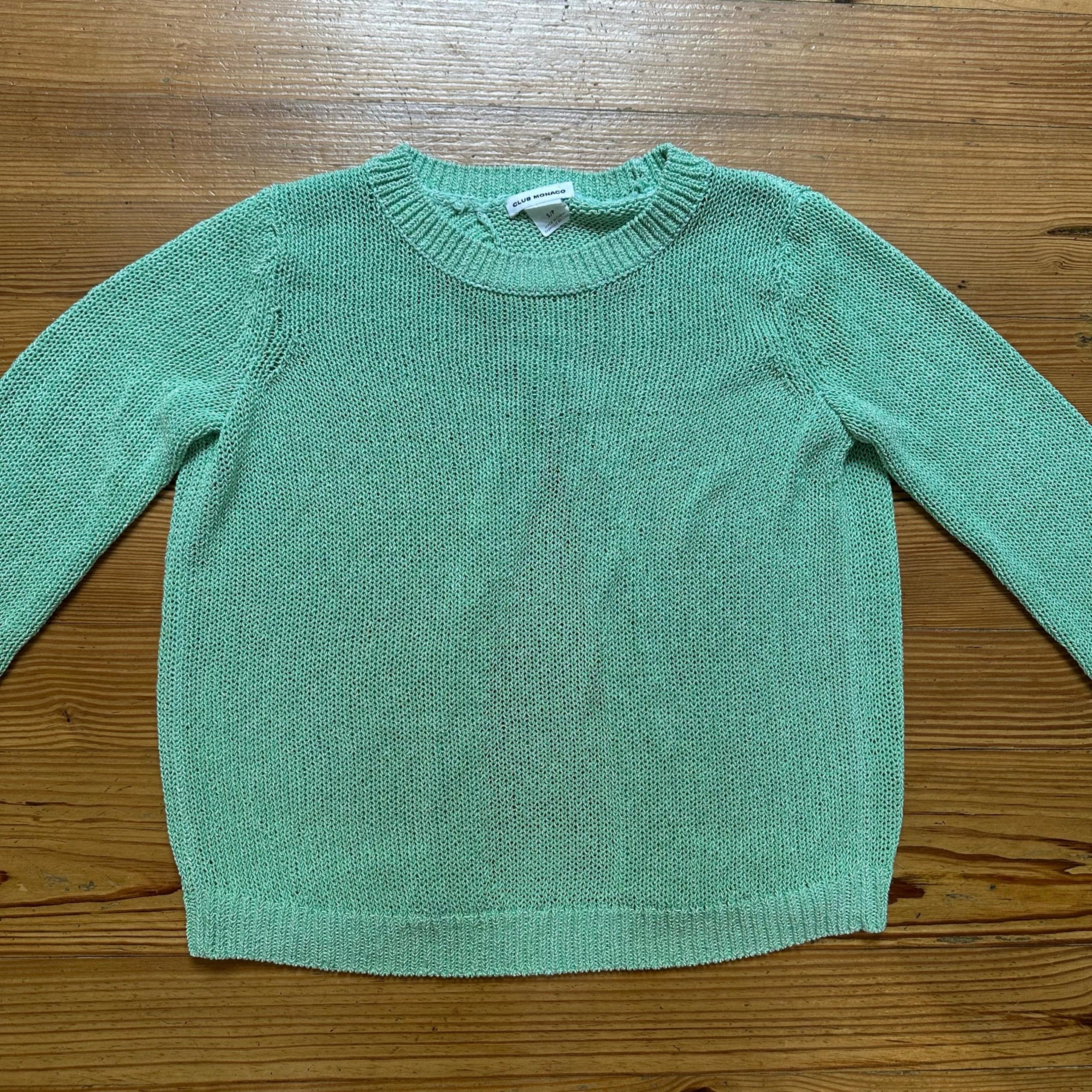 Club Monaco pastel green loose knit open back quarter sleeve sweater SIZE S