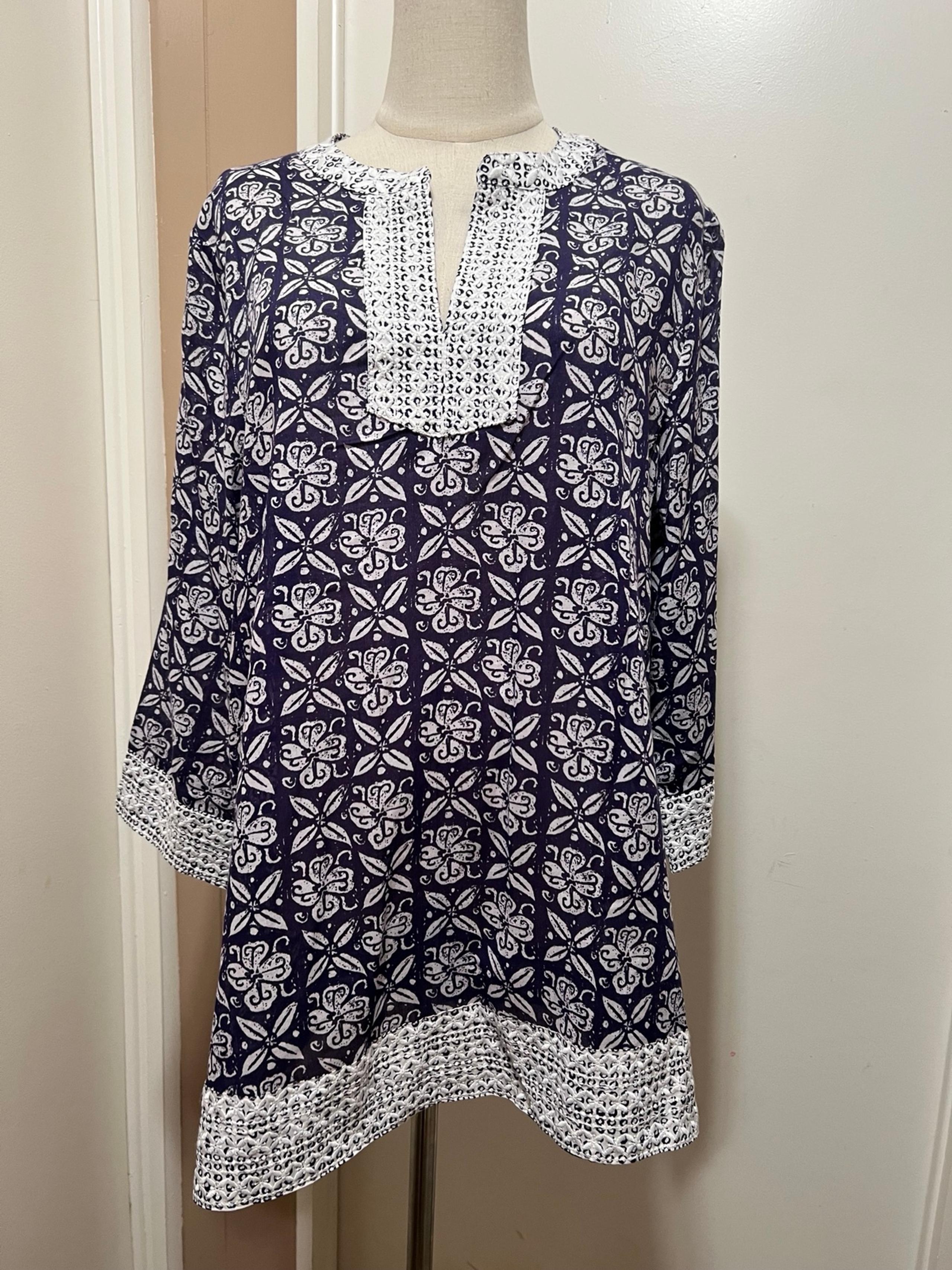 Sigrid Olsen Women's Boho Tunic Top Size L bohemian Boho Chic Embroidered Cotton