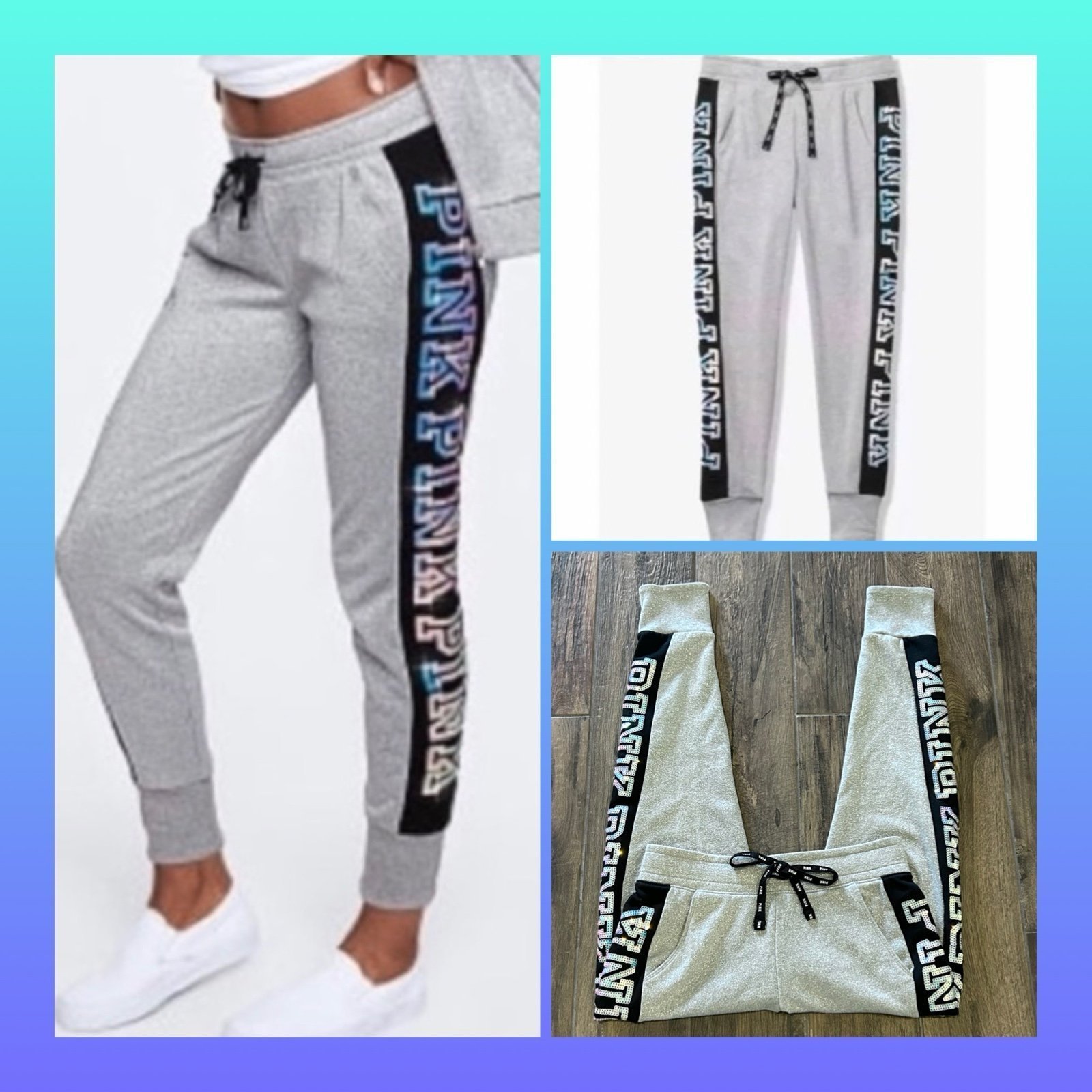 PINK VS METALLIC SILVER MERMAID BLING JOGGER PANTS