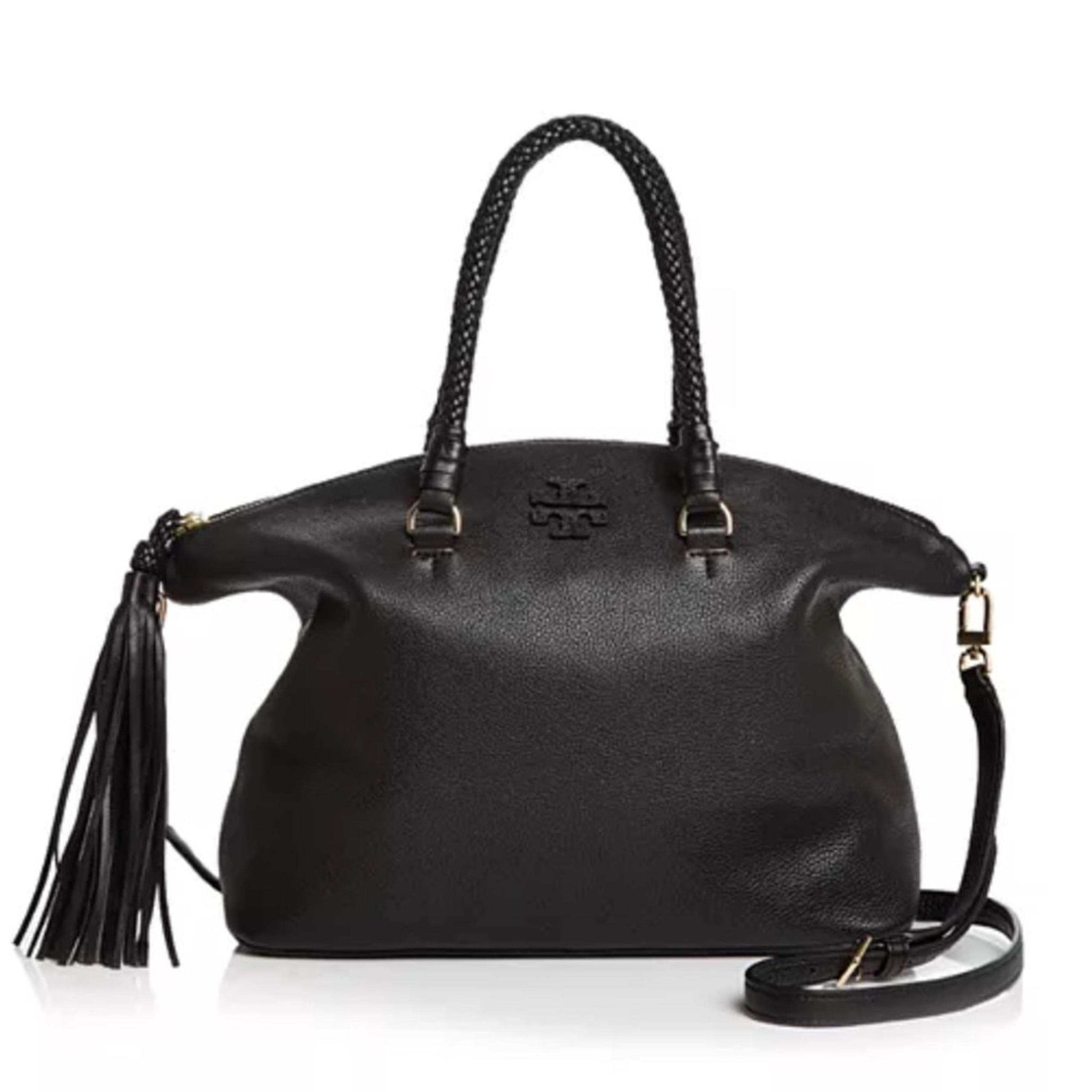 Tory Burch Taylor Leather Satchel Black Braided Handle Removable Strap