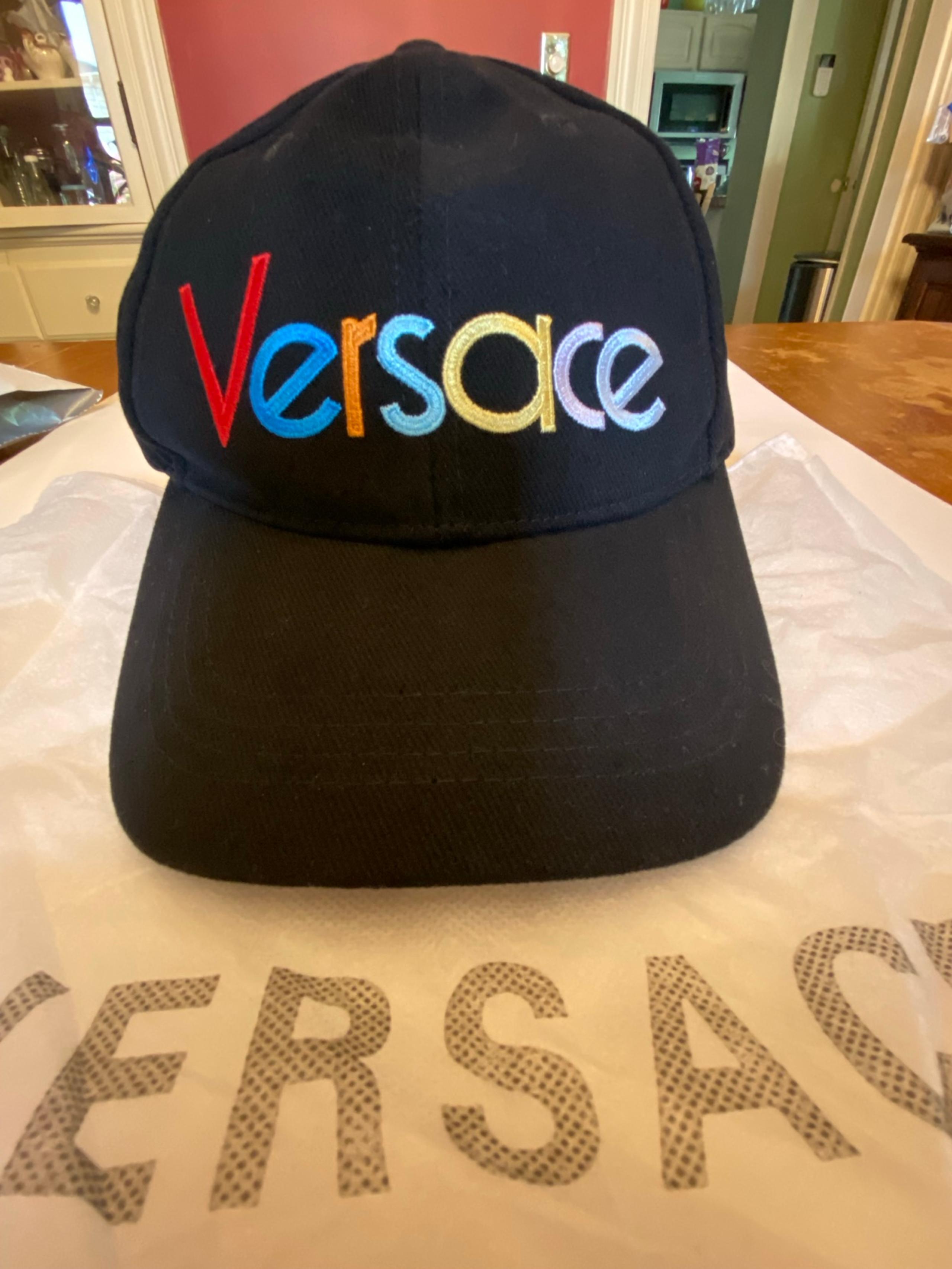 VERSACE Rainbow Pride Logo embroidery Baseball hat cap cotton Black/Multi