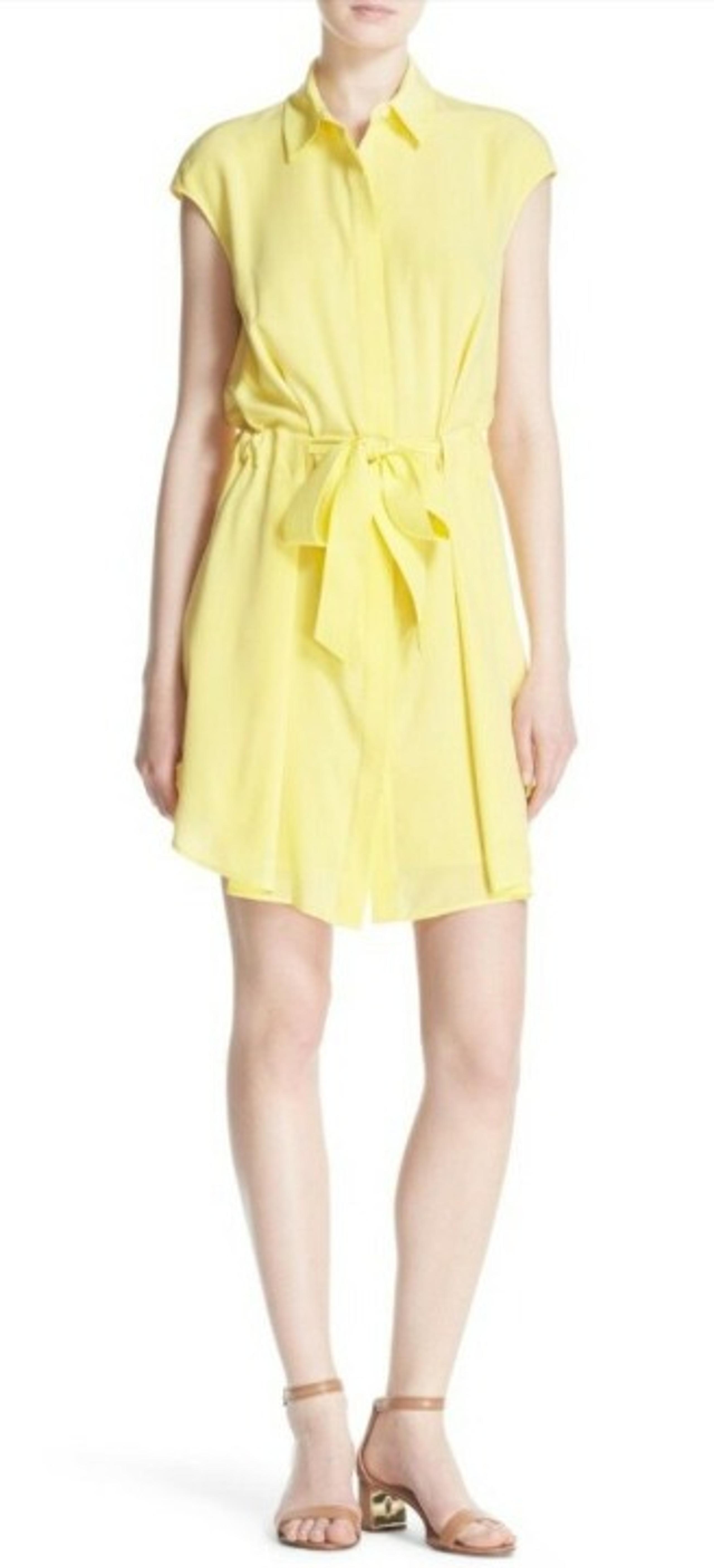 NWT $395 TORY BURCH Gigi Cap Sleeve Silk Shirtdress Dress Lemon Curd Sz 4