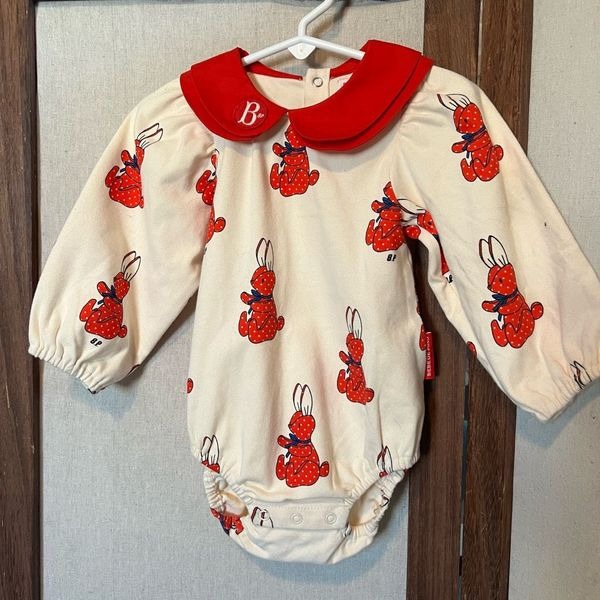 Bebe De Pino Cream & Red Bunny Long Sleeve One Piece