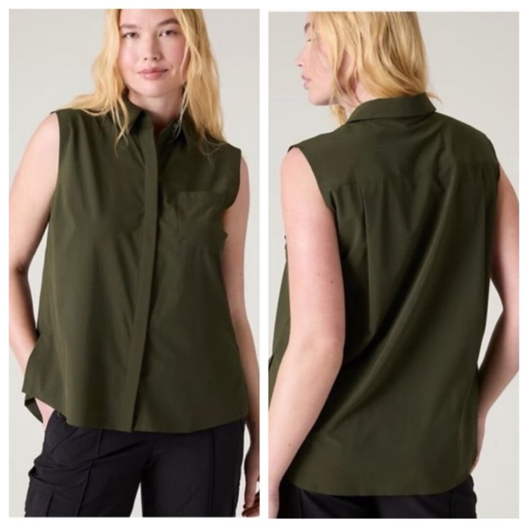 Athleta Green Everlasting Button Down Tank size Large