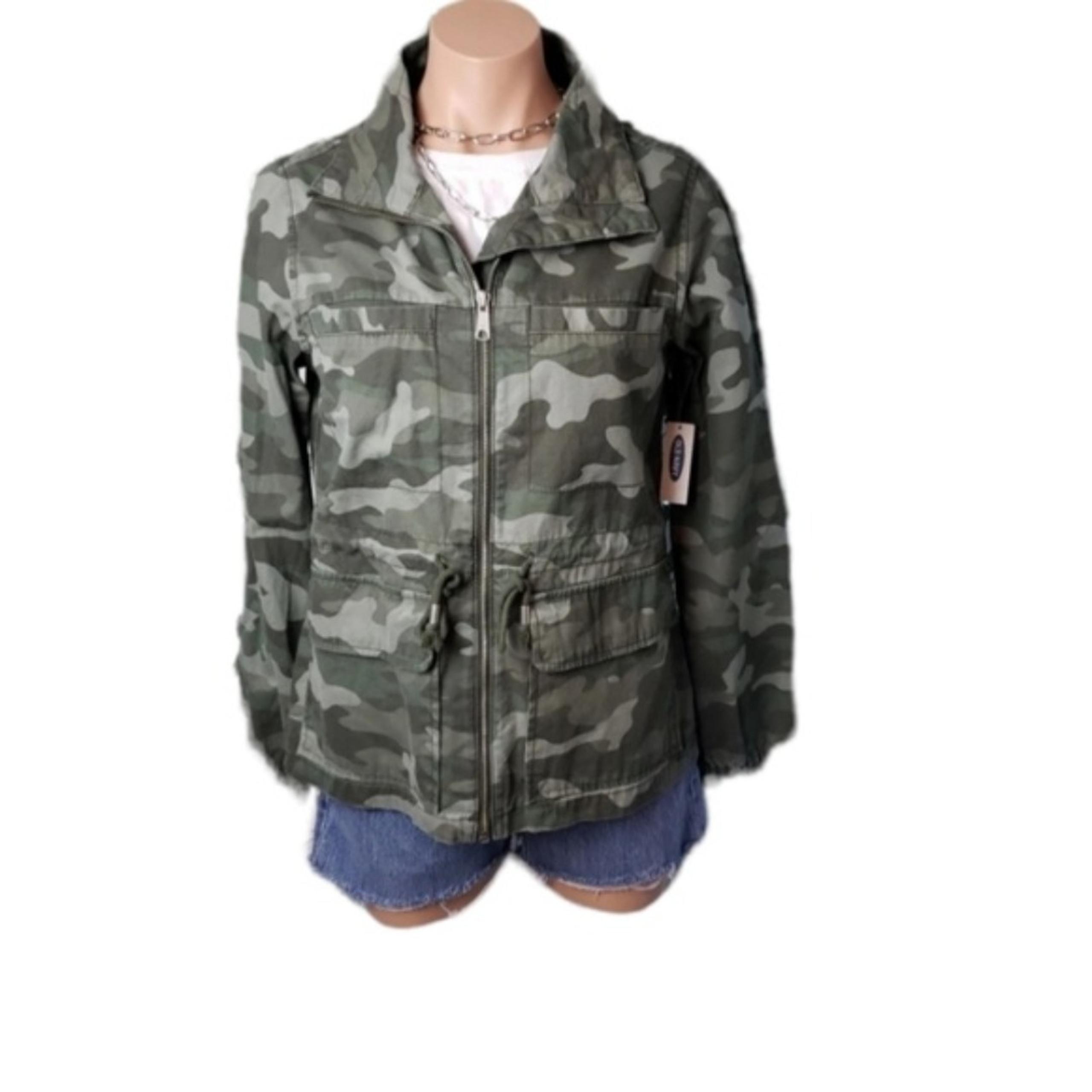 Old Navy Womens Sz S Camo Lightweight Utility Jacket Coat Drawstring Cinch Waist