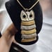Stunning Vintage 70s Large Owl Pendant Necklace on Long Square Gold Chain