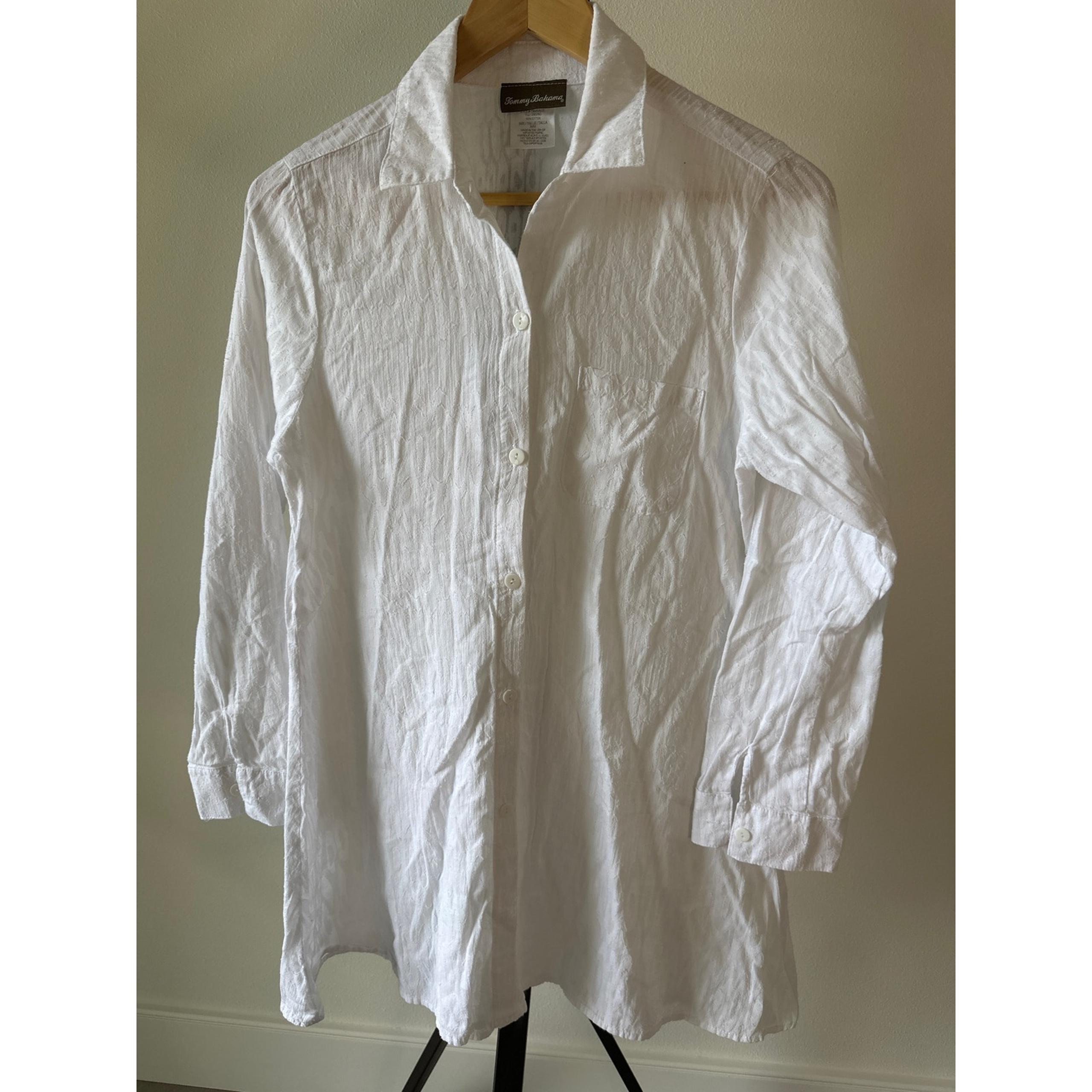 Tommy Bahama Womens Dress Sz M White Beach Coverup Button Up Shirt Dress Long