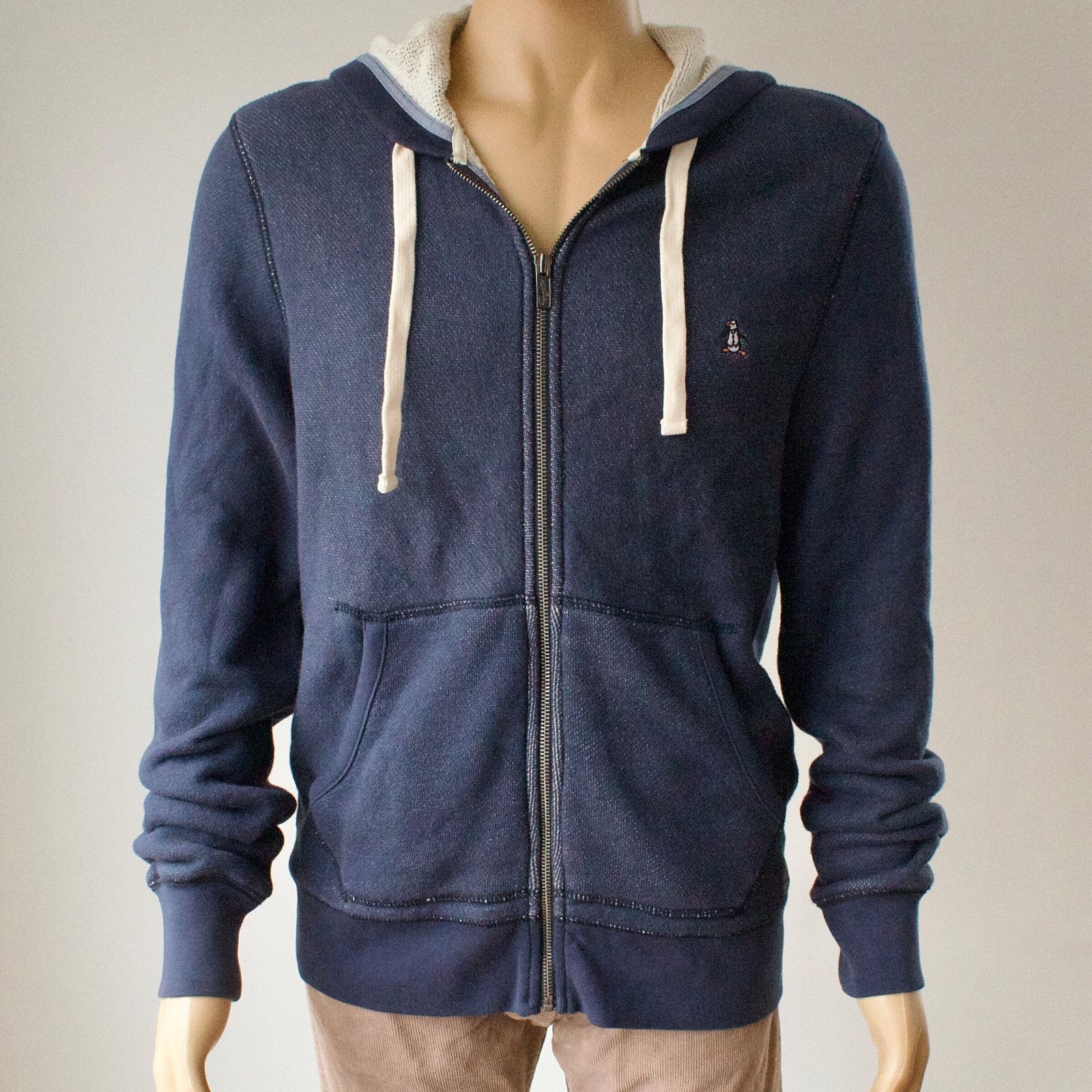Original Penguin Navy Blue Full Zip Hoodie Sweatshirt Men’s Large 100% Cotton