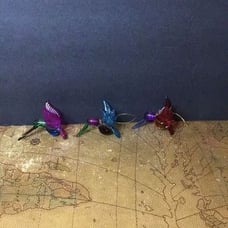 Set of three beautiful colored glass, hummingbird ornaments
