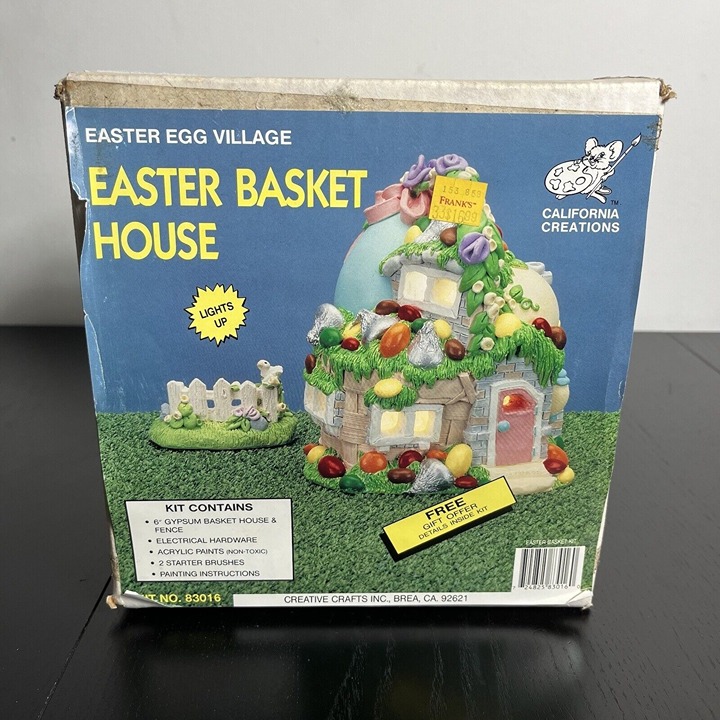 Vintage California Creations EASTER BASKET HOUSE Unpainted Kit Sealed Lights Up