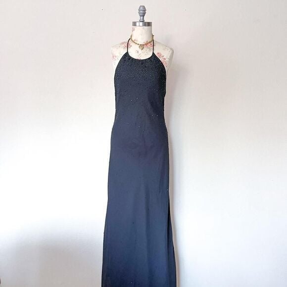 chelsea nites vintage beaded formal halter dress womens medium