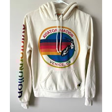 AVIATOR NATION Classic Graphic Pullover Hoodie Sweatshirt Cream XS