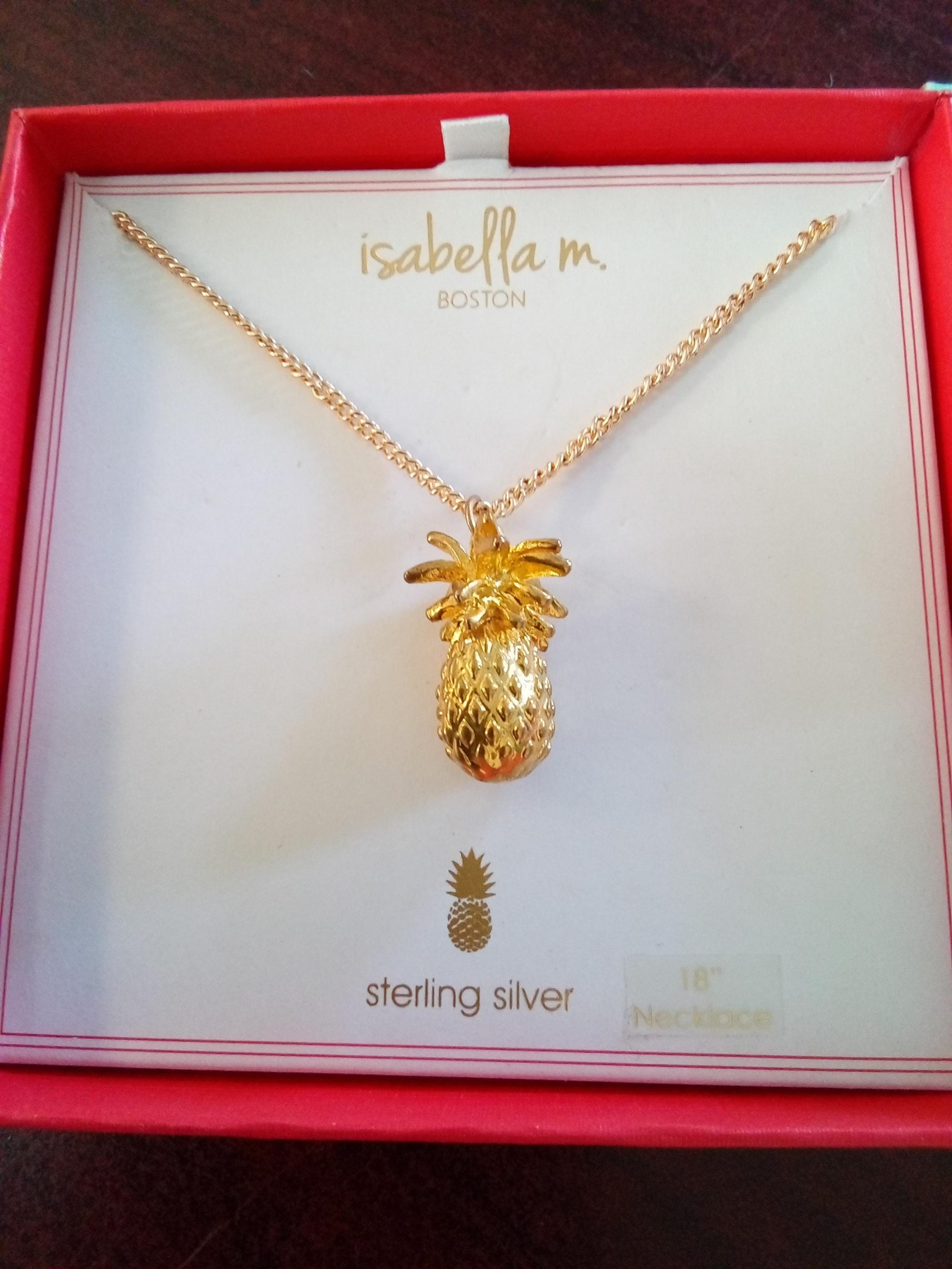 Isabella M. Boston Necklace Gold Sterling Silver Pineapple Charm Nwt in Box