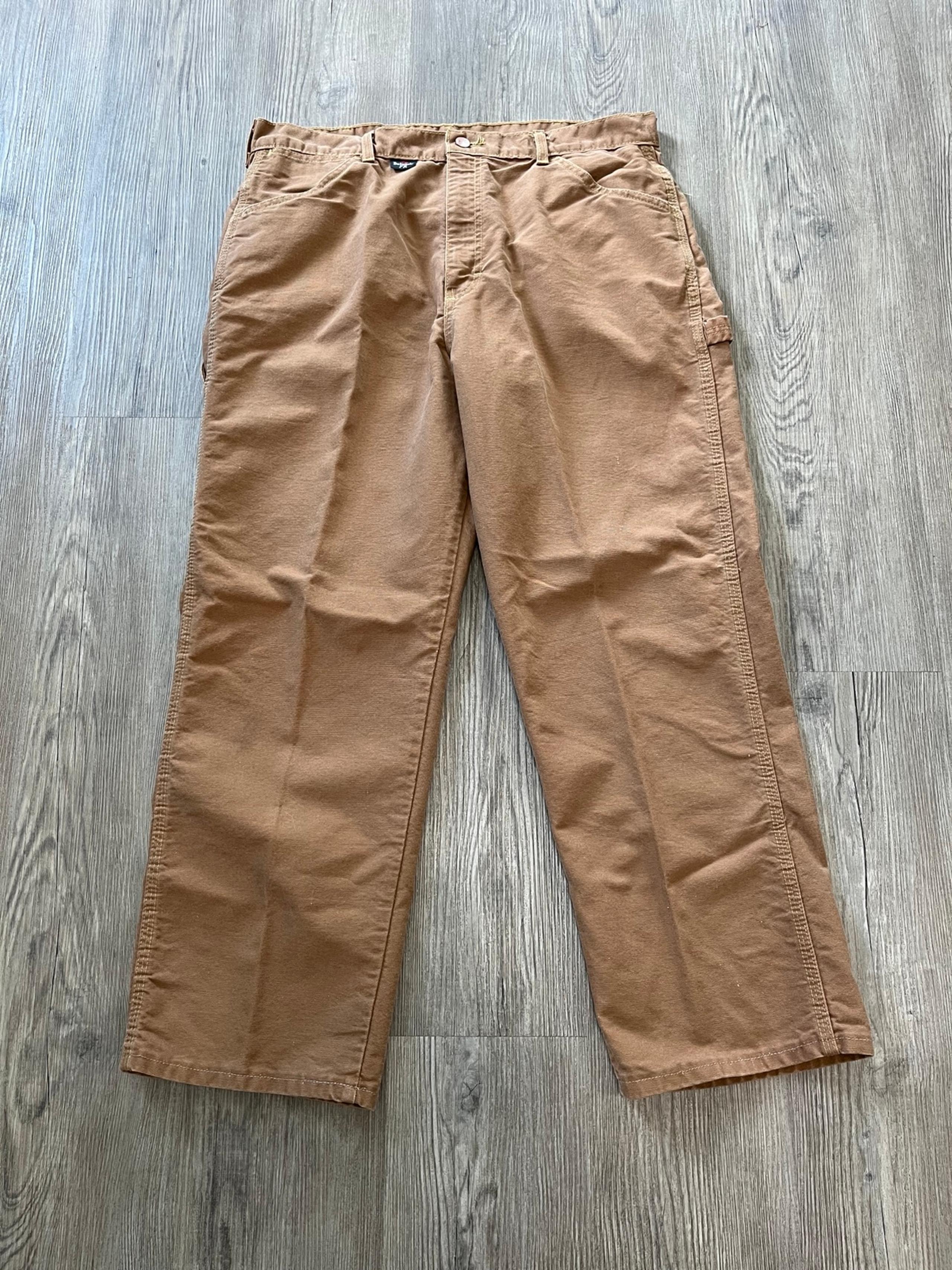 BULWARK Pants Mens 38 Fire Resistant Work Canvas Zip Straight Cargo Beige