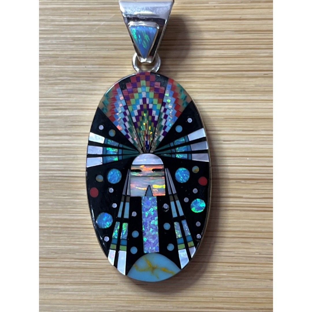 INDIAN KACHINA Micro Inlay Sterling Silver ART Pendant
