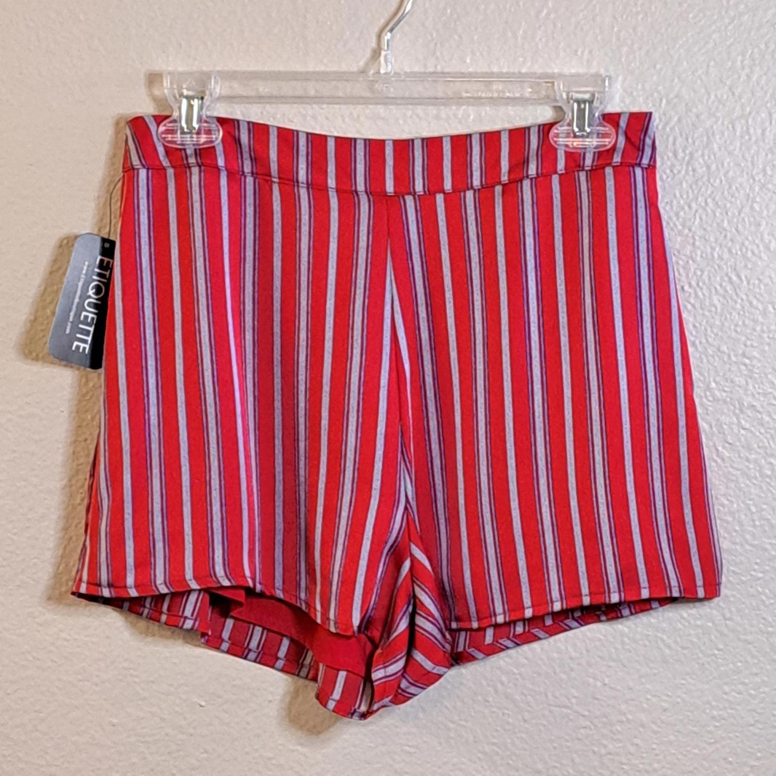 Etiquette Red w. Gray Stripes Short Shorts - NWT - M