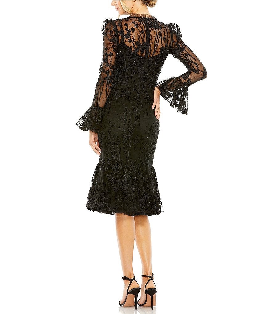 RUFFLE WRIST EMBELLISHED HIGH NECK MIDI DRESS size 12 new