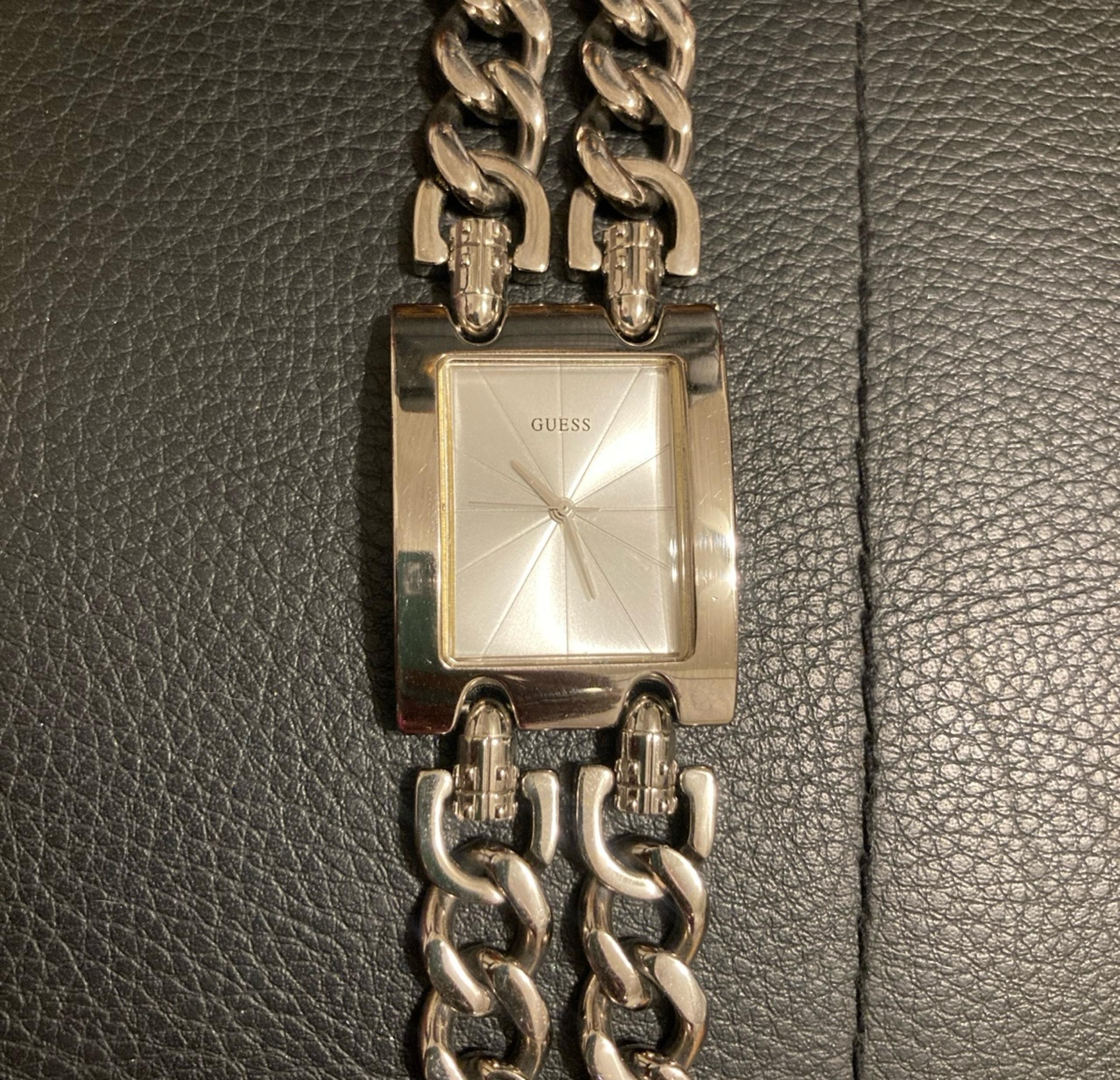 Guess double chain silver tone watch