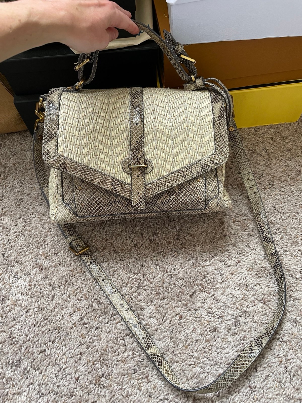 Tory Burch snakeskin and straw bag
